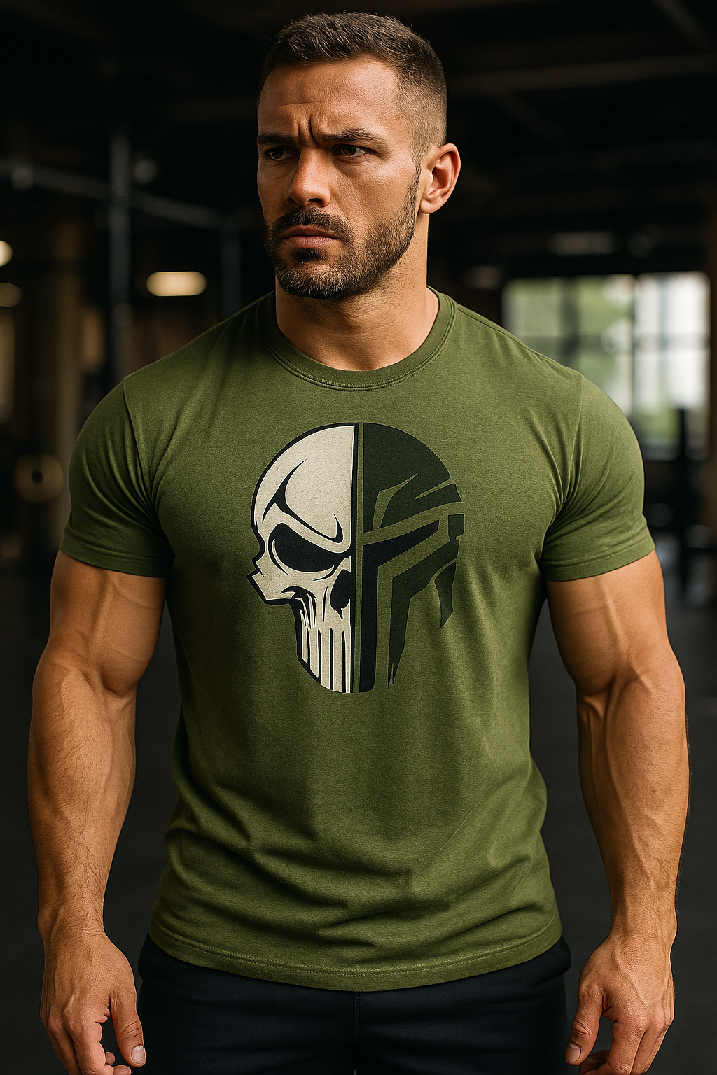 T-shirt Militaire avec Tête de Mort