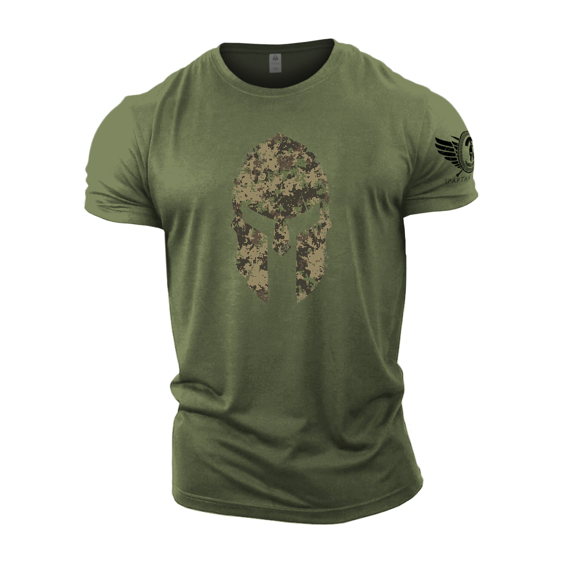 Spartan Helmet Woodland Camo - Gym T-Shirt